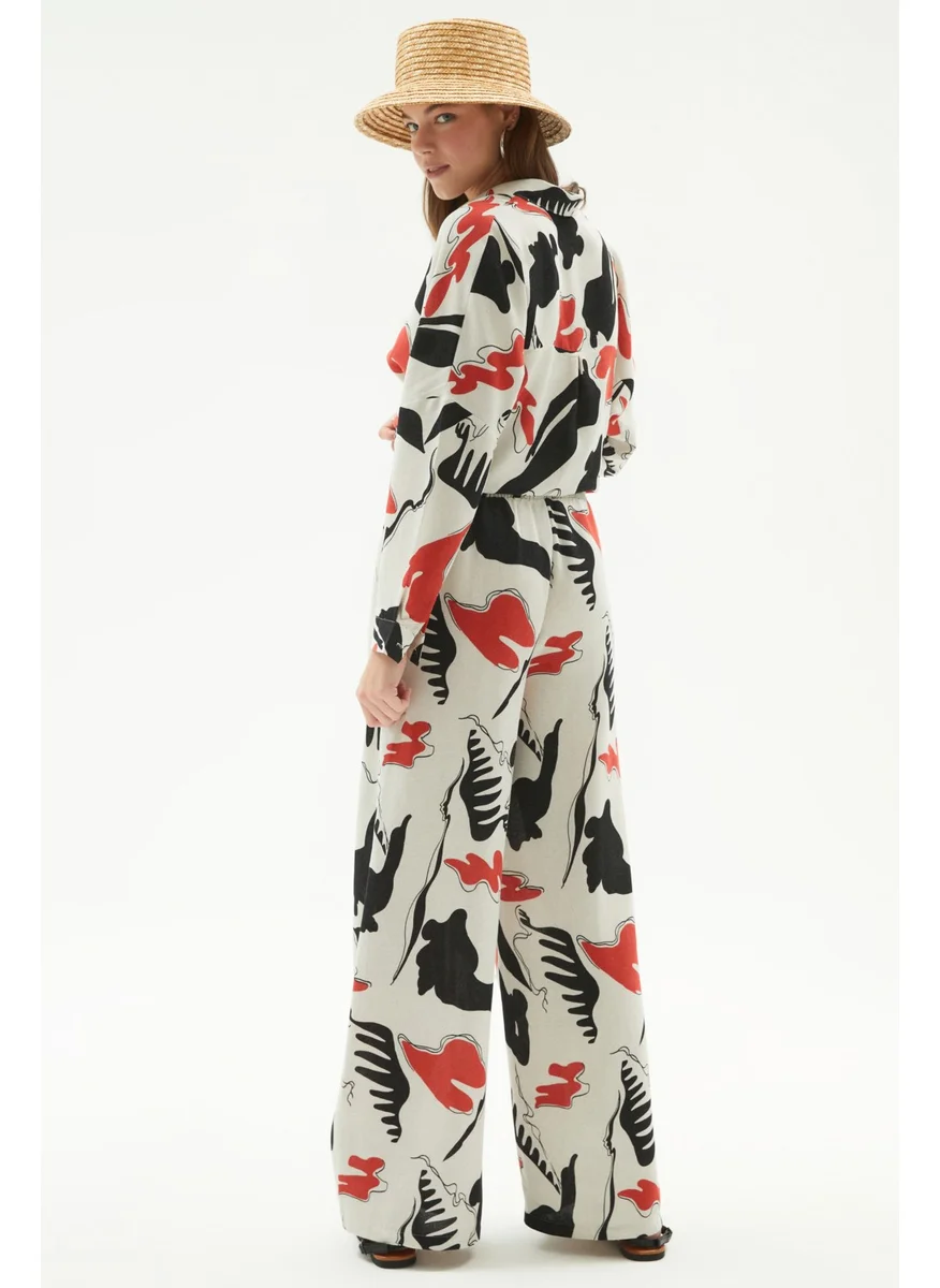 JUNE Exclusive Patterned Linen Blend Trousers