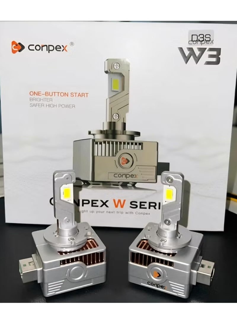 كونبيكس لمبات أمامية LED من كونبيكس W3 – سلسلة عالية الطاقة، ضوء أبيض بدرجة 6000 كلفن، سطوع فائق 11000 لومن، عمر تشغيل 30,000 ساعة، ترقية سهلة التركيب للمصابيح الأمامية للسيارات والدراجات النارية (قطعتان) - Image 1