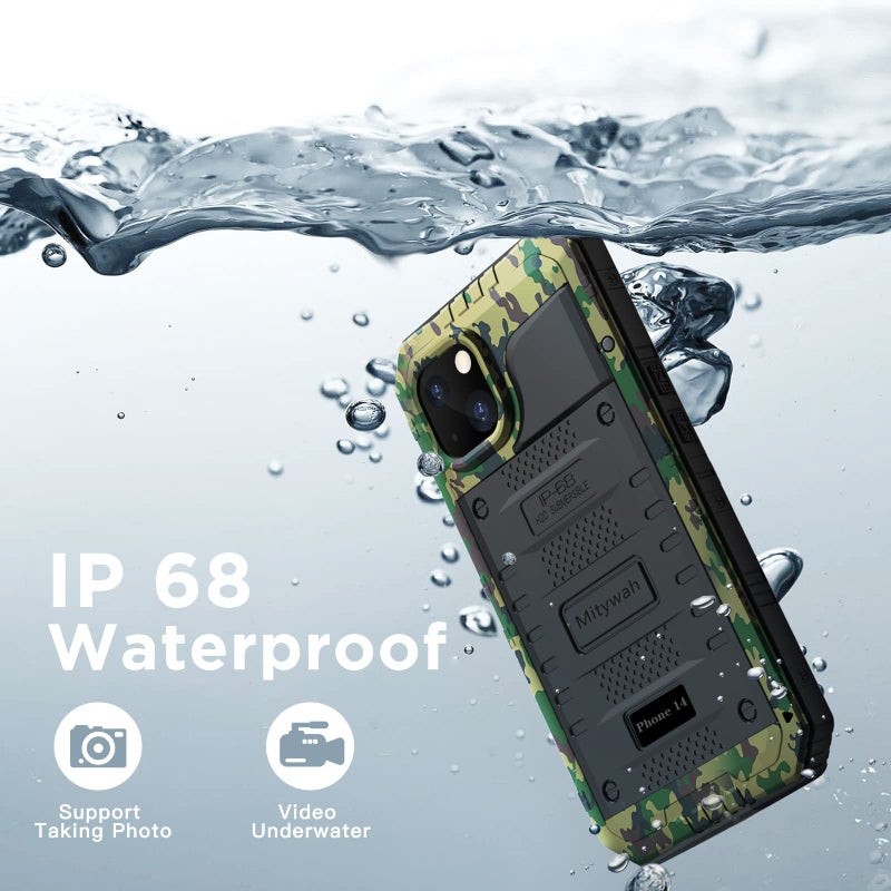 Mitywah Waterproof Case for iPhone 14, Heavy Duty Shockproof Case with Built-in Screen Protector, Full Body Underwater Protective Metal Case 6.1 inch, Camouflage - Image 4