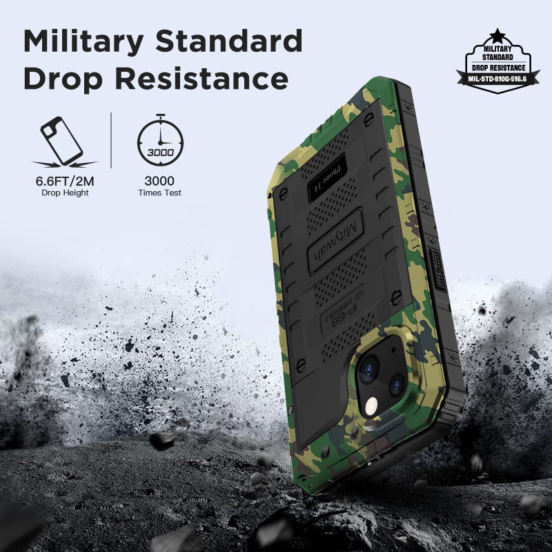 Mitywah Waterproof Case for iPhone 14, Heavy Duty Shockproof Case with Built-in Screen Protector, Full Body Underwater Protective Metal Case 6.1 inch, Camouflage - Image 3