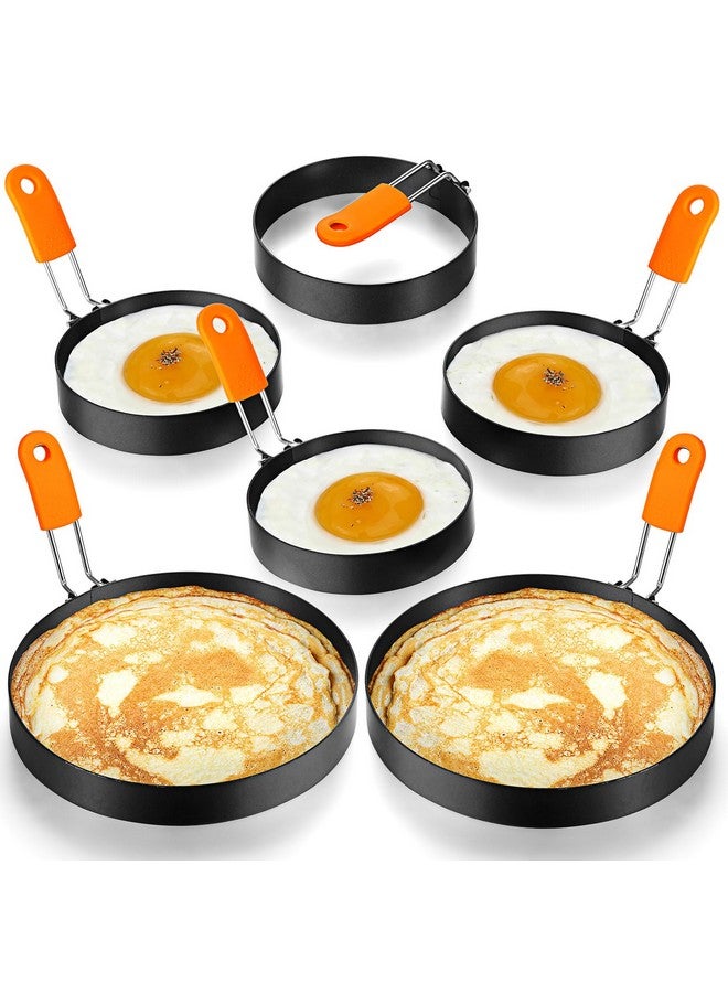Patelai Patelai 6 Pcs Professional Egg Ring Pancake Ring Set Stainless Steel Fried Egg Molds Griddle Pancake Shapers with Orange Silicone Handle for Breakfast Omelette Sandwich(4, 6 Inch)  - Image 1