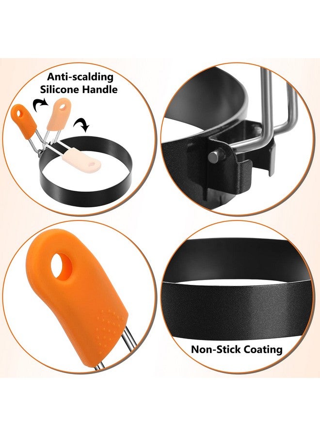 Patelai Patelai 6 Pcs Professional Egg Ring Pancake Ring Set Stainless Steel Fried Egg Molds Griddle Pancake Shapers with Orange Silicone Handle for Breakfast Omelette Sandwich(4, 6 Inch)  - Image 3