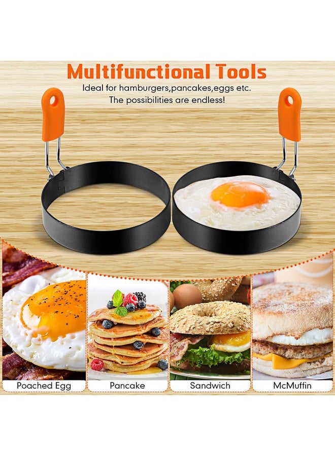 Patelai Patelai 6 Pcs Professional Egg Ring Pancake Ring Set Stainless Steel Fried Egg Molds Griddle Pancake Shapers with Orange Silicone Handle for Breakfast Omelette Sandwich(4, 6 Inch)  - Image 4