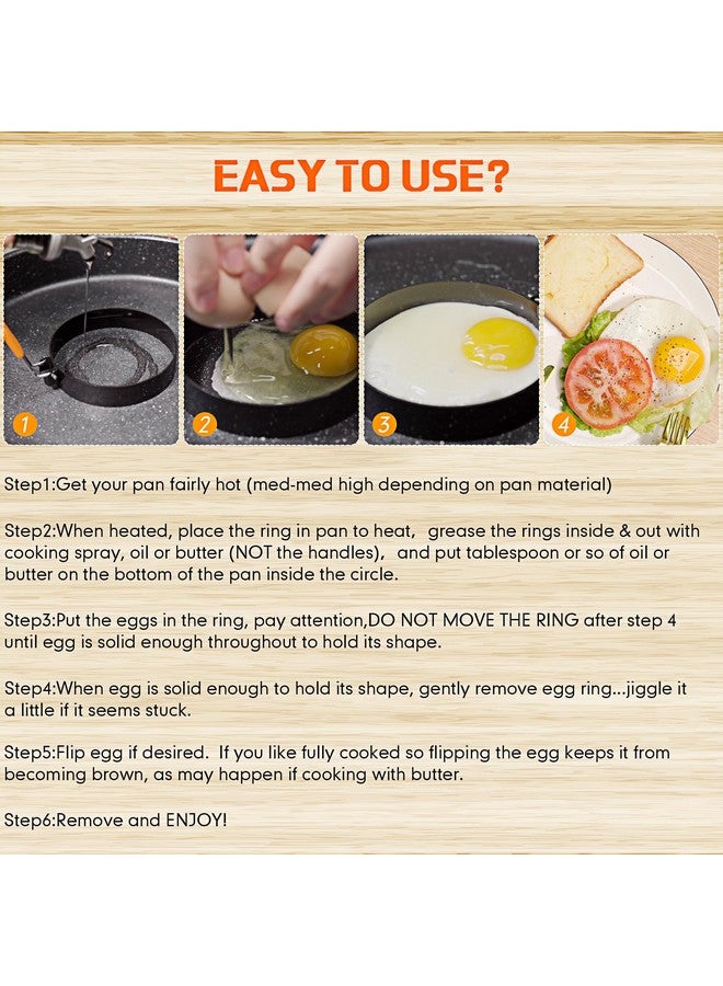 Patelai Patelai 6 Pcs Professional Egg Ring Pancake Ring Set Stainless Steel Fried Egg Molds Griddle Pancake Shapers with Orange Silicone Handle for Breakfast Omelette Sandwich(4, 6 Inch)  - Image 5