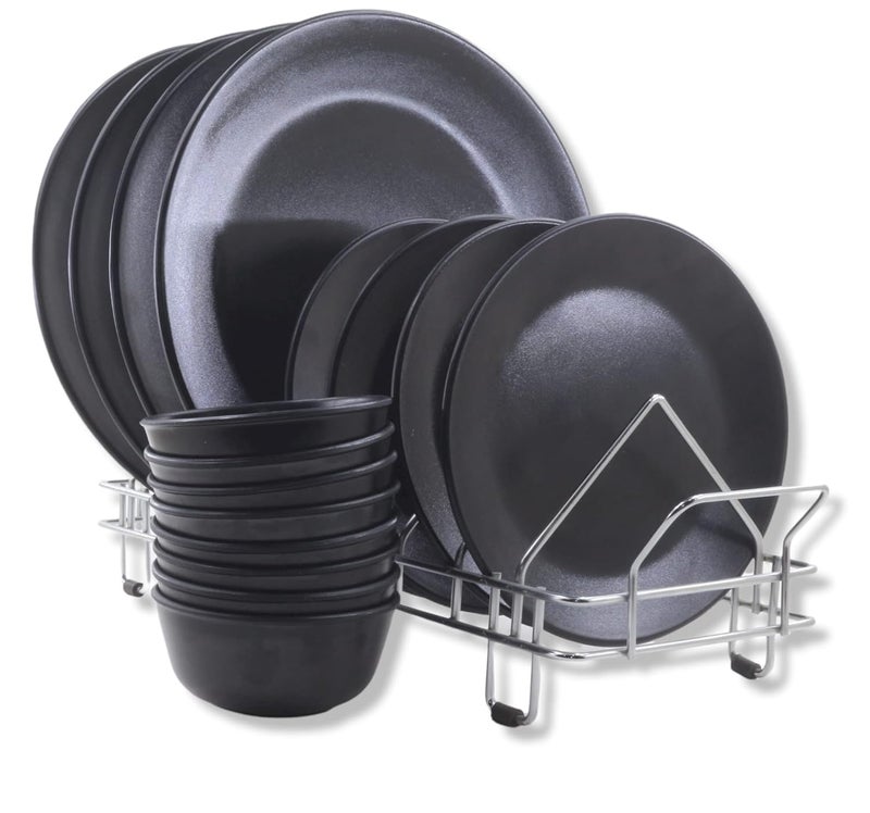 ECOSPIT CONTAINER Ecospit Melamine Dinner Set Matt Black Pack of 16 - Image 1