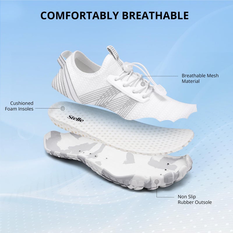 Stelle Womens Water Shoes for Men Adult Quick-Dry Aqua Shoes Barefoot Non Slip for Beach Swim River Pool Boating Fishing Hiking Kayaking(White,7MW) - Image 4