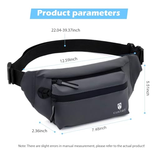GUSTAVE Large Waterproof Sling Backpack Chest Bag Waist Bags Fanny Pack Cross Body Travel Bag BumBag Men Women Fanny Pack for Hiking Travel Camping Running Sports Outdoors with Adjustable Strap (Grey) - Image 3