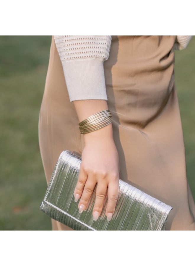 أساور جلدية لامعة فاخرة بتصميم بوهو، أساور أنبوبية قابلة للتكديس، أساور ملفوفة متعددة الطبقات مع مشبك مغناطيسي - Image 2