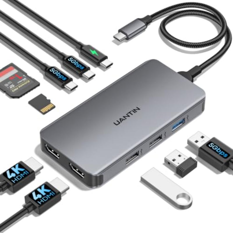 USB C Docking Station Dual Monitor for Laptop, 10-in-1 Dual HDMI Hub with 4K HDMI, 5Gbps 2 USB-C, 3 USB-A, 100W PD, SD/TF Card Reader, USBC Multiport Adapter Dongle for Dell, Lenovo, HP, Mac - Image 1