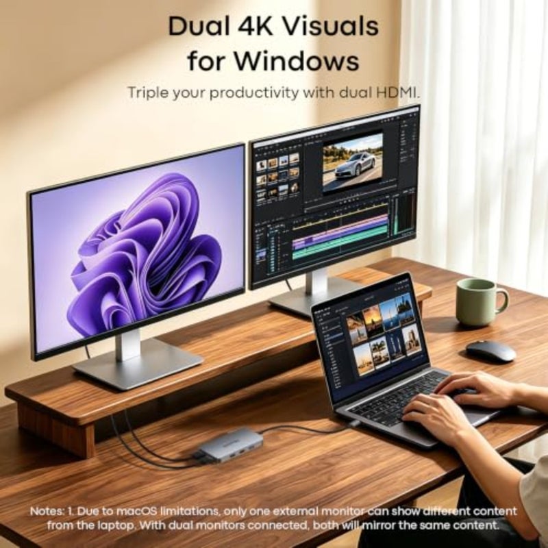 USB C Docking Station Dual Monitor for Laptop, 10-in-1 Dual HDMI Hub with 4K HDMI, 5Gbps 2 USB-C, 3 USB-A, 100W PD, SD/TF Card Reader, USBC Multiport Adapter Dongle for Dell, Lenovo, HP, Mac - Image 3