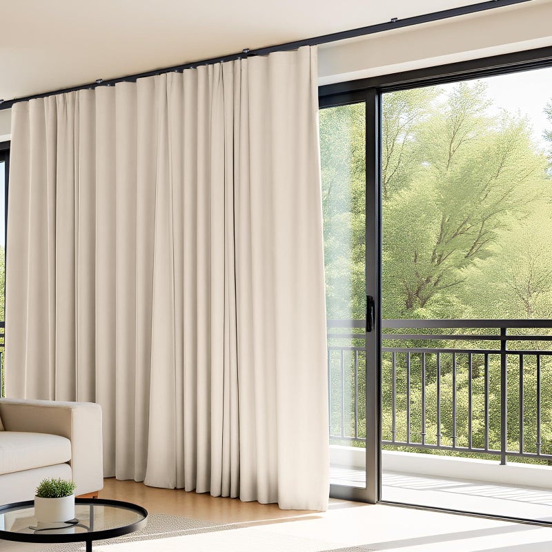hoeflife Room Divider Curtains Flexible Ceiling Tracks Set Curtain Track Ceiling Mount Blackout Curtain for Living Room Bedroom Ceiling Curtain Rod Privacy Dividers Panels W100 x H108 Beige Drape & Black Rail - Image 2