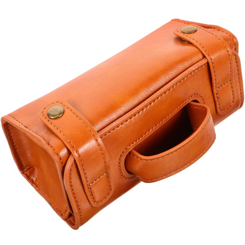 Large Capacity Brown Pu Leather Travel Shaving Organizer Anti Scratch Razor Protective Storage Sleeve - Image 2
