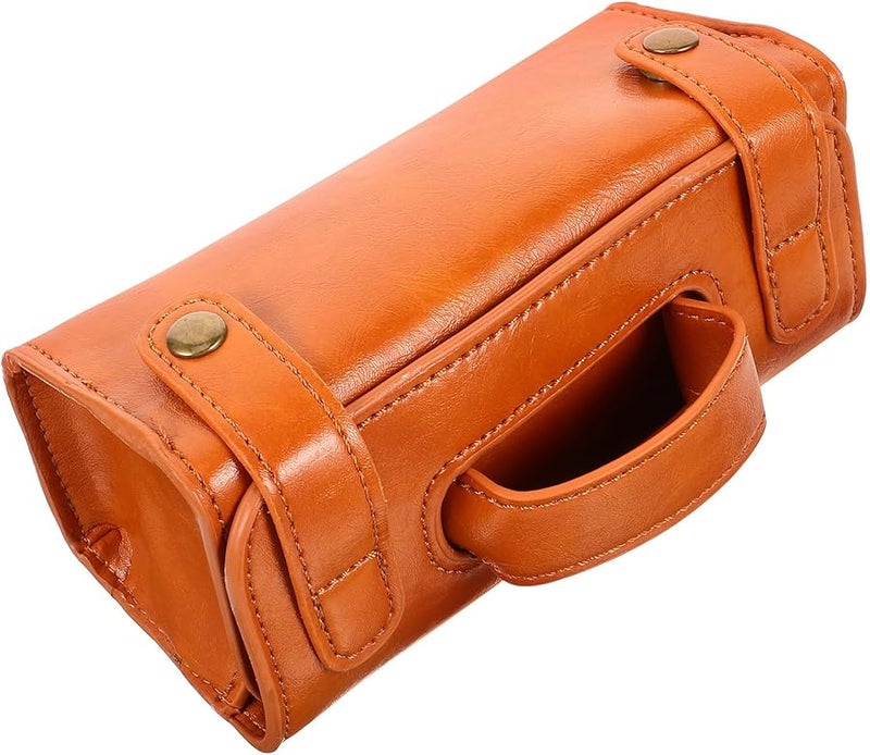 Large Capacity Brown Pu Leather Travel Shaving Organizer Anti Scratch Razor Protective Storage Sleeve - Image 1