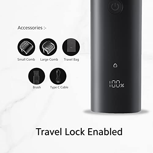 Xiaomi Male MI Corded + Cordless Beard Trimmer 2 With Type-C Fast Charging, LED Display, Waterproof, 40 Length Settings, Stainless Steel Blades, 90 Mins Cordless Runtime, Travel Lock, Black (2021) - Image 5