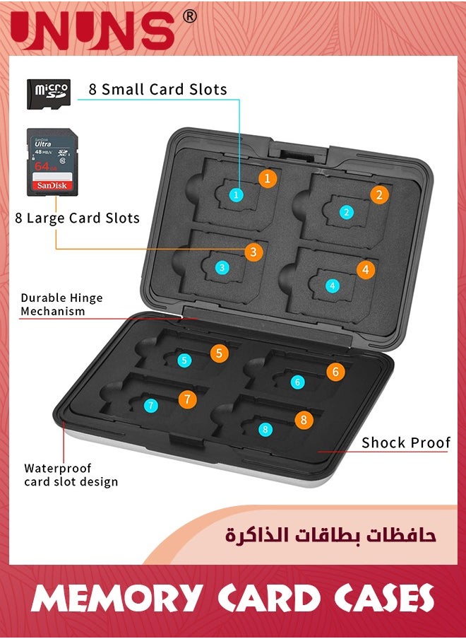 UNUNS - حافظة بطاقات الذاكرة TF Micro SD المحمولة ذات 16 فتحة، حامل حقيبة حمل البطاقة مع دبوس واحد لإزالة البطاقة و3 حافظة بطاقة استعادة، صندوق منظم مقاوم للصدمات لتخزين وسائط كاميرا الكمبيوتر - Image 1