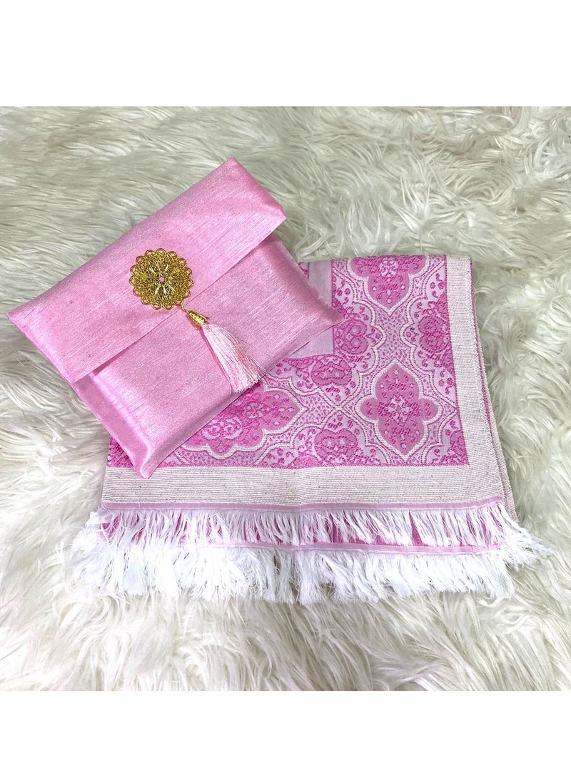 زيوش Premium Turkish Prayer Mat with Matching Pouch Dark Pink - Image 2