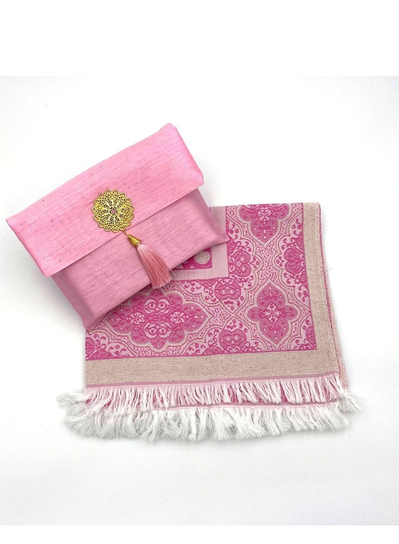زيوش Premium Turkish Prayer Mat with Matching Pouch Dark Pink - Image 1