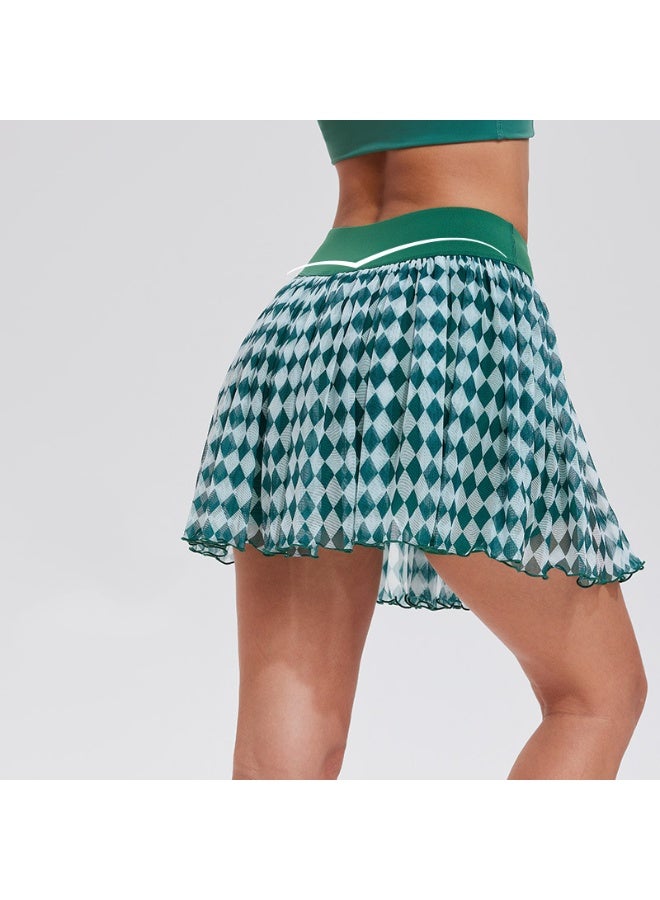 Women's High Waist Mini Skirt Summer Contrast Diamond/Argyle Pattern Sports Skort Anti-light Golf Dance Skirt  - Image 1