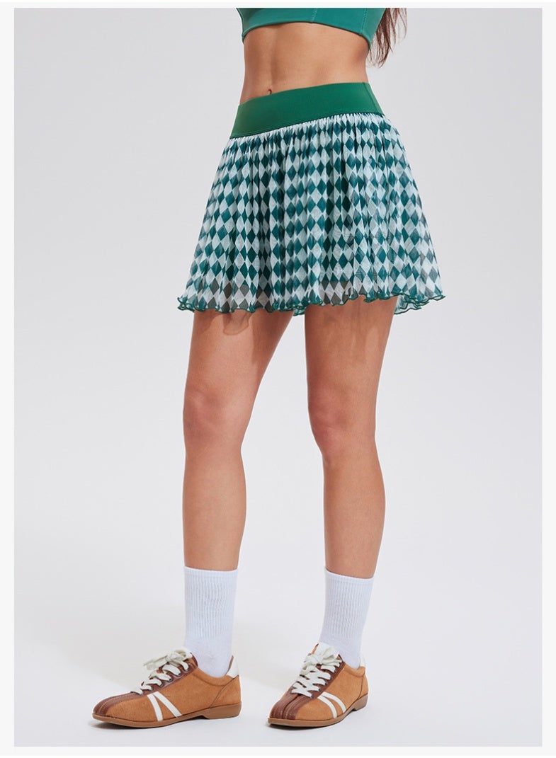 Women's High Waist Mini Skirt Summer Contrast Diamond/Argyle Pattern Sports Skort Anti-light Golf Dance Skirt  - Image 5