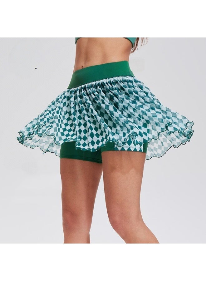 Women's High Waist Mini Skirt Summer Contrast Diamond/Argyle Pattern Sports Skort Anti-light Golf Dance Skirt  - Image 4