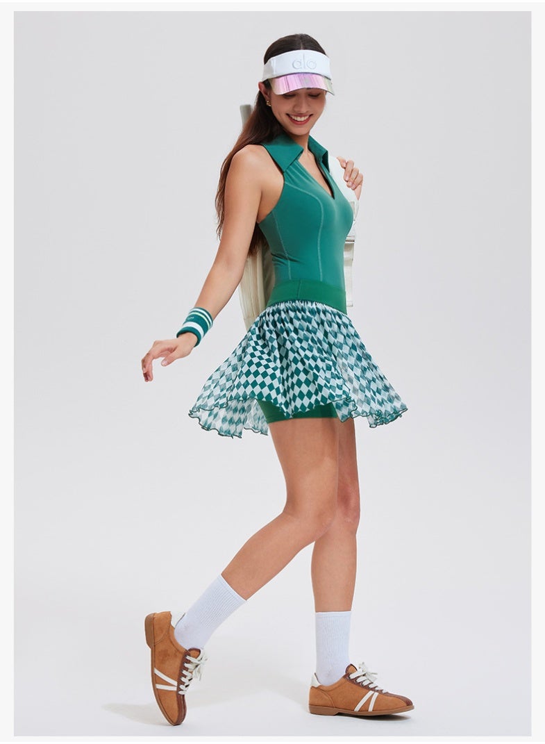 Women's High Waist Mini Skirt Summer Contrast Diamond/Argyle Pattern Sports Skort Anti-light Golf Dance Skirt  - Image 2