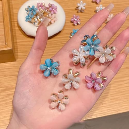 GEOCARTER Girls Double Side Mini Flower Decorative Hair Barrettes Korean clips For Hair Decoration (Pack of 12 mini Rhimestones) - Image 3