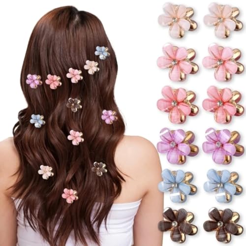 GEOCARTER Girls Double Side Mini Flower Decorative Hair Barrettes Korean clips For Hair Decoration (Pack of 12 mini Rhimestones) - Image 1