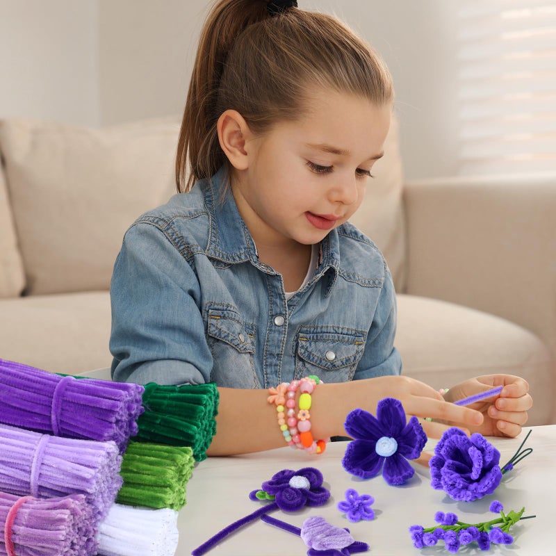 Daisyinner 700 Pcs Christmas Flower Cleaners Craft Pipe Bulk Pastel Chenille Stems Flower Diy Gradient Colored Fluffy For Friends School Classroom Thanksgiving Party Supplies(Purple Theme) - Image 5