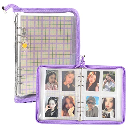 Neffliwe 4Pocket Kpop Photocard Holder Book with 30Pcs Inner Pages 6 Ring A5 Photocard Binder Card Collect Book Hold Up to 240 Cards Purple - Image 1