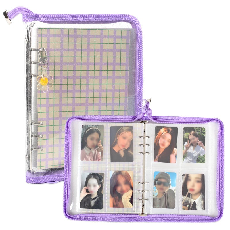 Neffliwe 4Pocket Kpop Photocard Holder Book with 30Pcs Inner Pages 6 Ring A5 Photocard Binder Card Collect Book Hold Up to 240 Cards Purple - Image 2