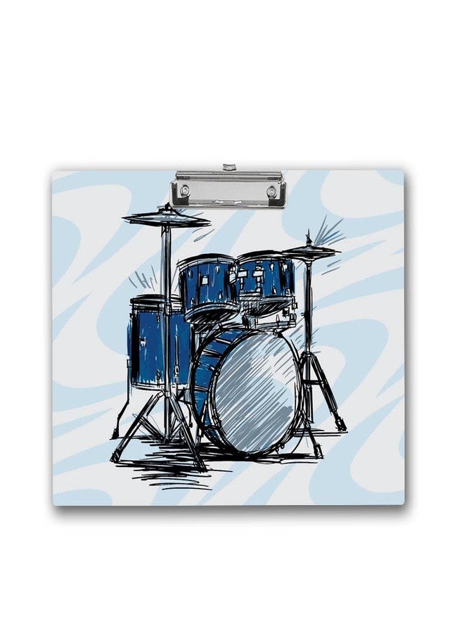 Vprint Quality "Wooden Exam Board with Music Design and Metal Clips" (Drum Music) Wooden Clipboard Writing Pad | Exam Board for Kids Students Size 11X17 Inches - Image 1