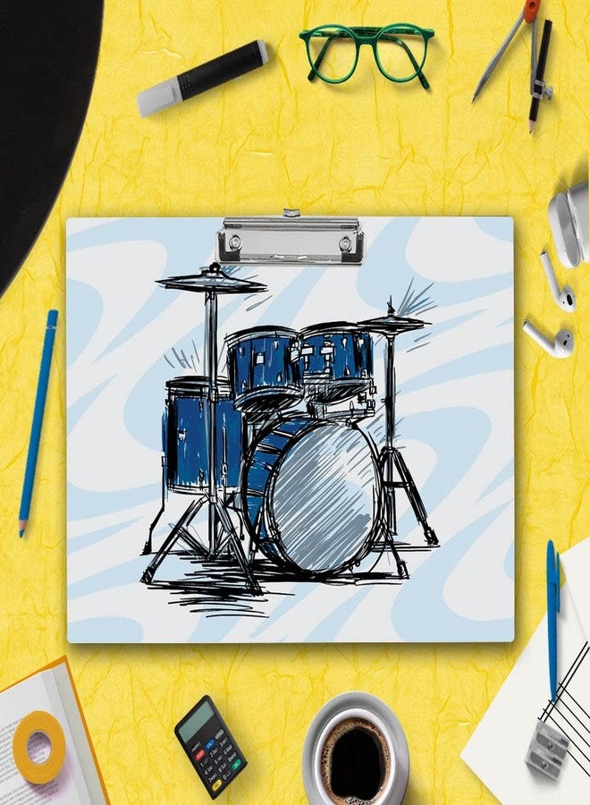 Vprint Quality "Wooden Exam Board with Music Design and Metal Clips" (Drum Music) Wooden Clipboard Writing Pad | Exam Board for Kids Students Size 11X17 Inches - Image 2