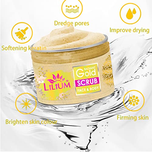 Lilium Gold Scrub & Pack, 250g Each | Enriched With Gold Extract & Aloe Vera Extract | Remove Dead Skin Cells & Blackheads | Give Instant Gold Radiance & Brighten Complexion, Cruelty Free Pack Of 2 - Image 2