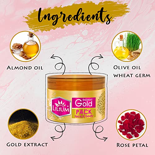 Lilium Gold Scrub & Pack, 250g Each | Enriched With Gold Extract & Aloe Vera Extract | Remove Dead Skin Cells & Blackheads | Give Instant Gold Radiance & Brighten Complexion, Cruelty Free Pack Of 2 - Image 5