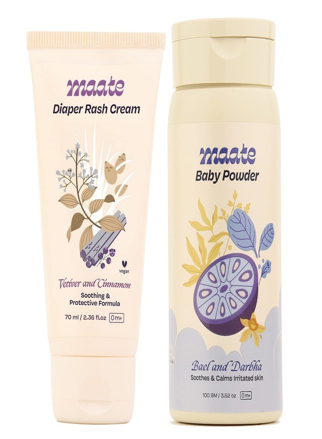 Maate Baby Diaper Rash Cream 70 ml & Powder 100 gm Combo | For Rashes & Irritation | Heals, Soothes and Calm Baby's Skin | Natural, Vegan & Talc Free | Dermatologically Tested | For Babies & Kids 0m+ - Image 1