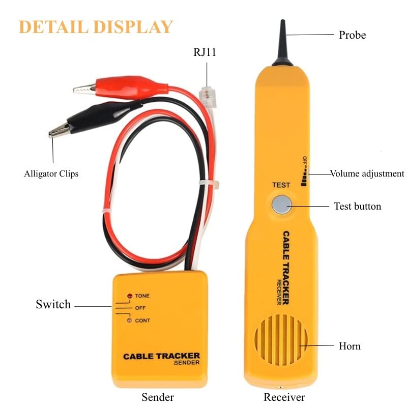 TUTOOLS Wire Tracker,Cable Finder Tone Generator Probe Tracer,Anti-Interference Multi-Function Finder with RJ11-plug Audio Sender and Probe kit, Network Cable Continuity Tester - Image 5