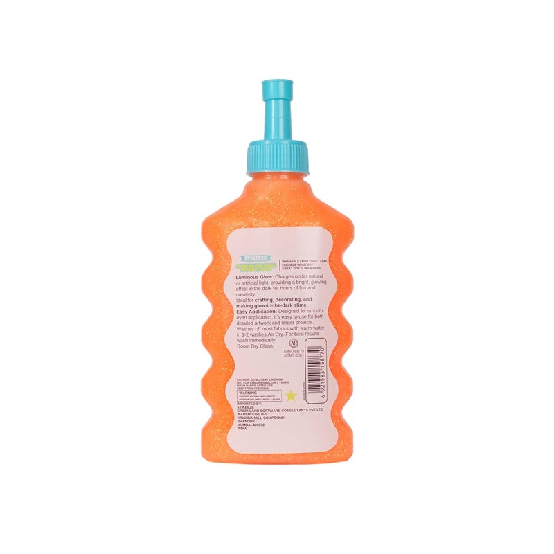 Stikeeze Stikeeze Glow in the Dark Sparkly Glue 177ML Use for Arts Crafts Slime Decoration Activated with Light Neon Orange - Image 2