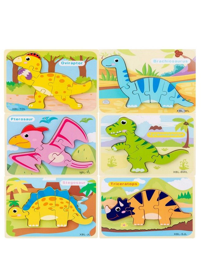 WedFeir Todder Puzzles Set Of 6 Dinosaur Wooden Puzzle For Toddler Kids 3+ Year Old Educational Toys For Preschool Kindergarten Boys And Girls. - Image 1