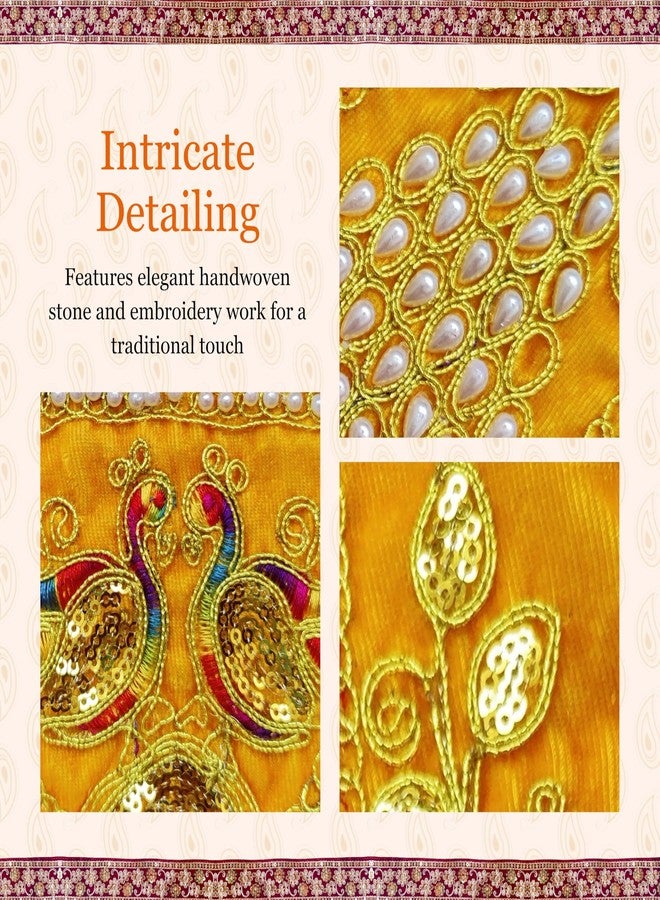 PUNYATVA Ganpati Shela with Moti Design (أصفر)، Khes، Patka، Uparna Vastra لـ Gauri Ganpati، Ganesh Chaturthi، Varalakshmi Vratam، Navratri، Durga Puja، إكسسوارات الديكور للأصنام، فستان الله - Image 2