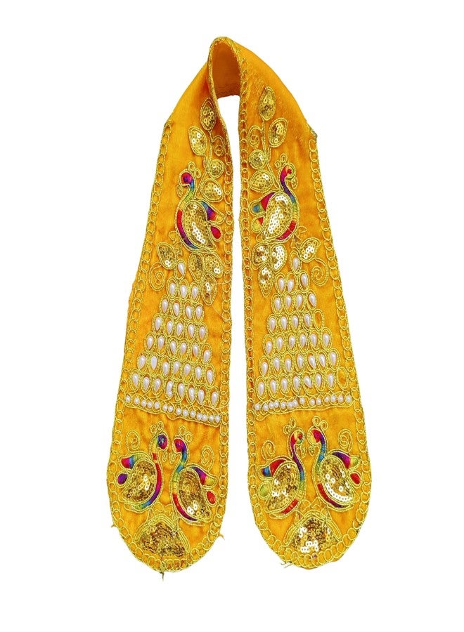 PUNYATVA Ganpati Shela with Moti Design (أصفر)، Khes، Patka، Uparna Vastra لـ Gauri Ganpati، Ganesh Chaturthi، Varalakshmi Vratam، Navratri، Durga Puja، إكسسوارات الديكور للأصنام، فستان الله - Image 1