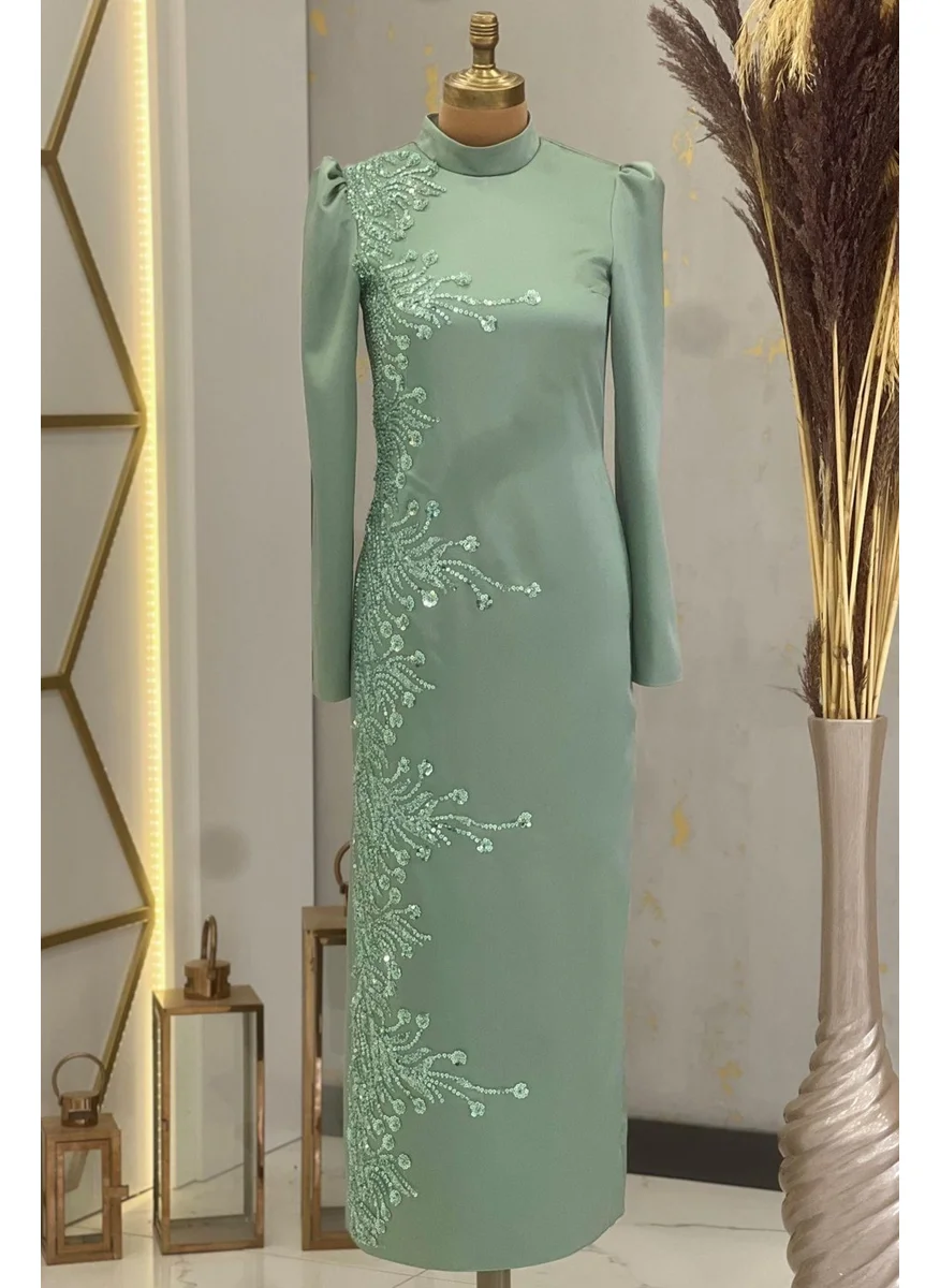 Esilanur Crescent Hijab Evening Dress Mint