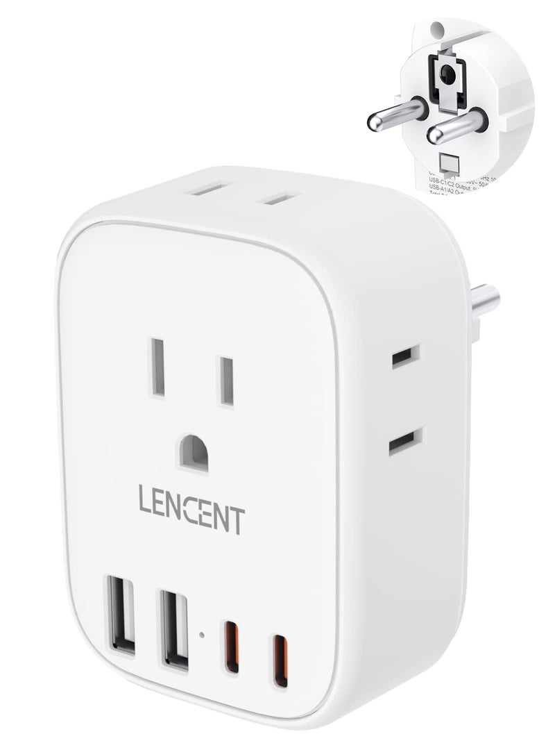 LENCENT Germany France Travel Power Adapter, Schuko Type E F Power Plug Adaptor with 4 USB Ports(2 Type C), 4 Outlet Converter, US to EU Spain French German Greece Norway Iceland South Korea Portugal - Image 1