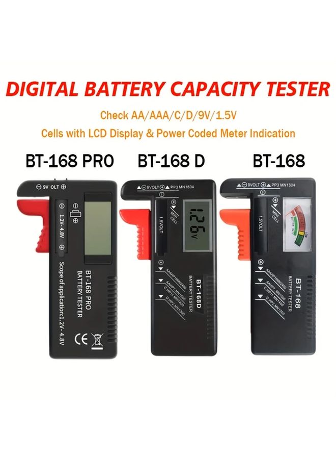 اختبار سعة البطارية الرقمي 168 برو للبطاريات AA وAAA وC وD و9V و1.5V مع شاشة عرض LCD - Image 1