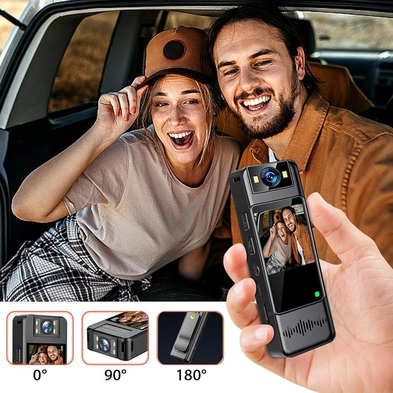 Adjustable Angle Lens Body Camera 1080P Video Recorder with Built in LCD Screen Portable Wearable - Image 3