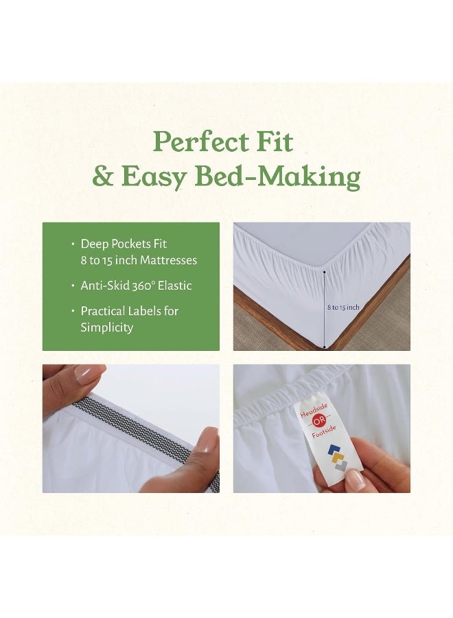 California Design Den California Design Den 100% Organic Cotton Sheets, GOTS Certified - Percale, Soft Cooling, Deep Pockets - 4 Piece Queen Bed Sheet Set, White - Image 4