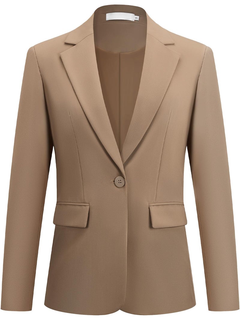 Kelyaa Womens One Button Blazer Casual Open Front Long Sleeve Suit Jackets Business Work Office Blazers with Pockets Dark Khaki - Image 5