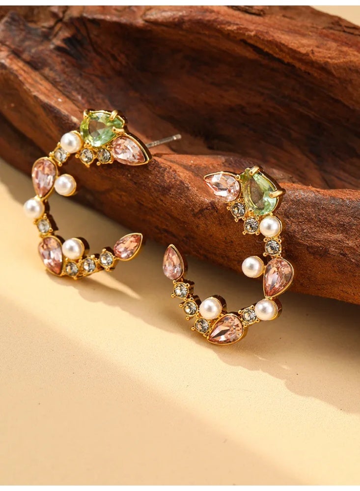 Vintage crystal pearl petal earrings - Image 4