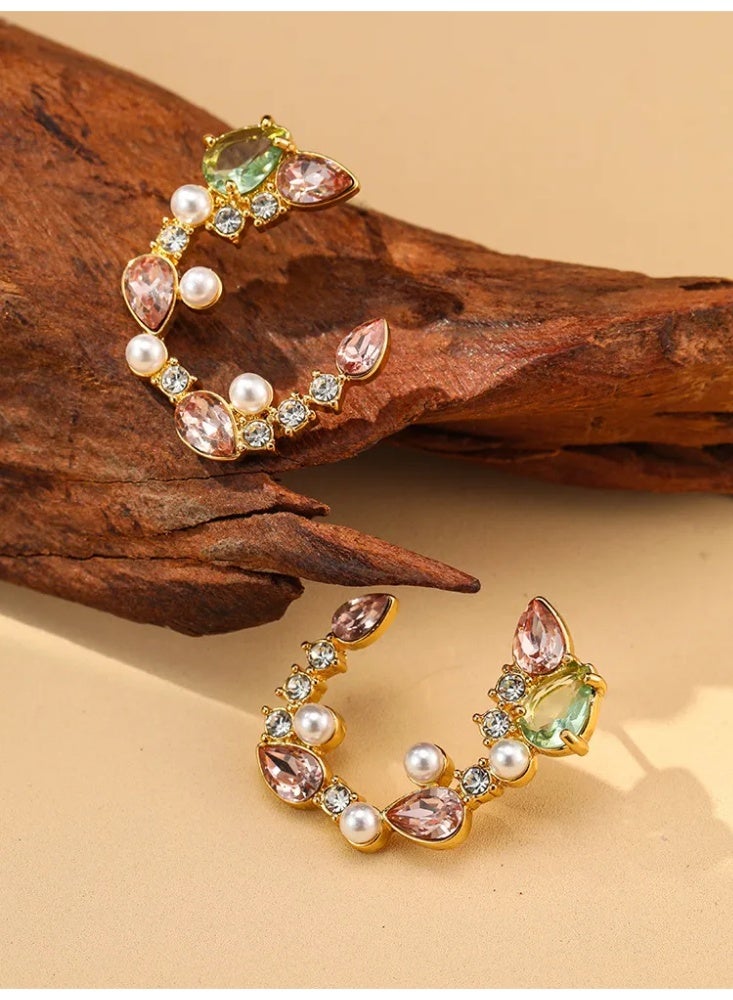 Vintage crystal pearl petal earrings - Image 2