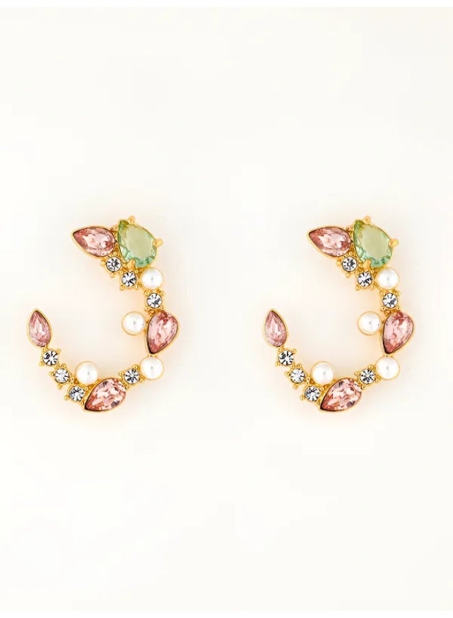 Vintage crystal pearl petal earrings - Image 1