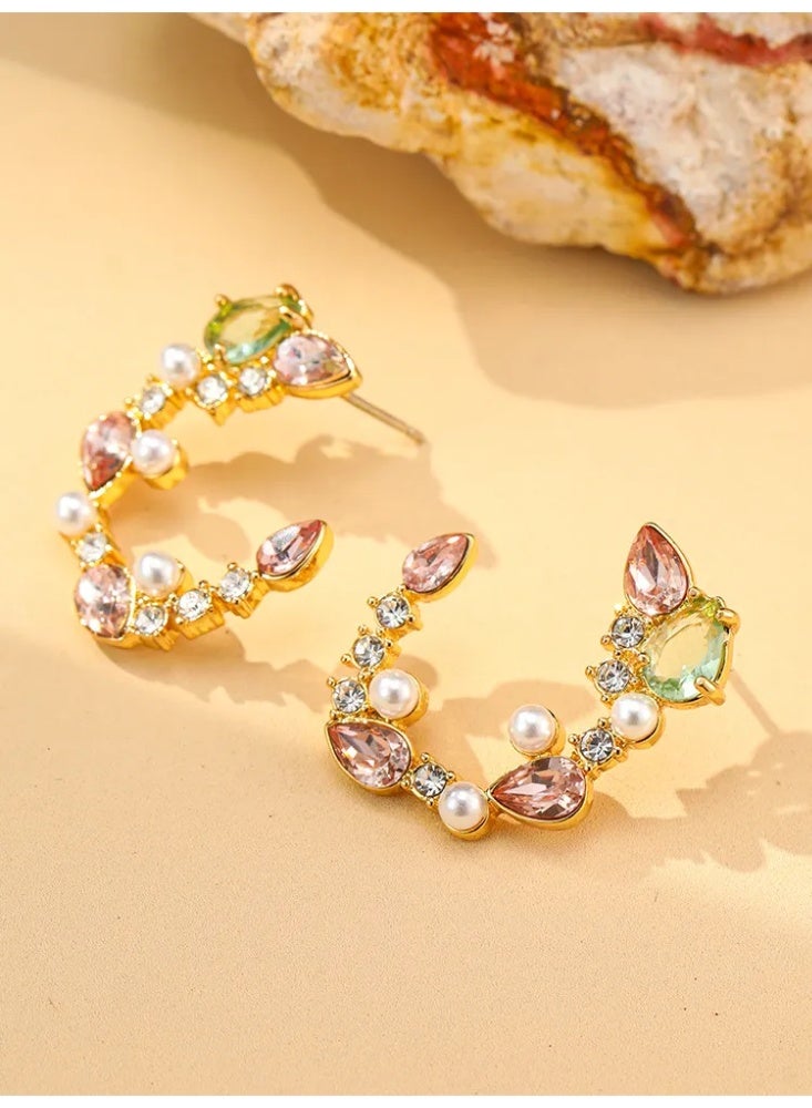 Vintage crystal pearl petal earrings - Image 5